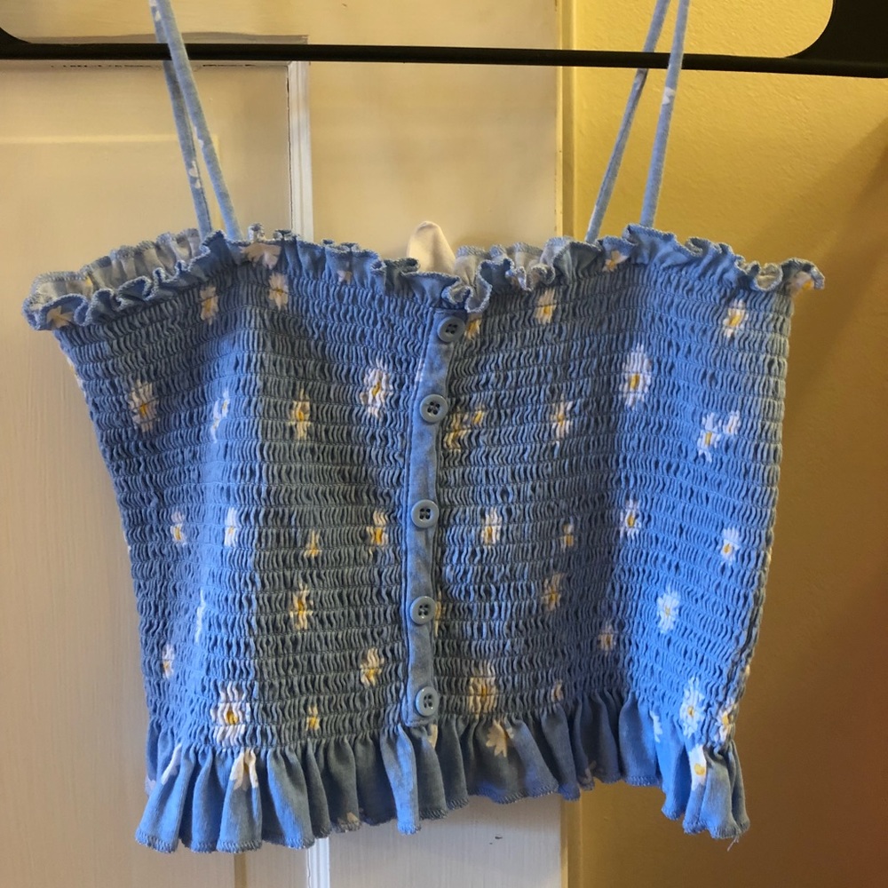 Blue crop top with white flowers